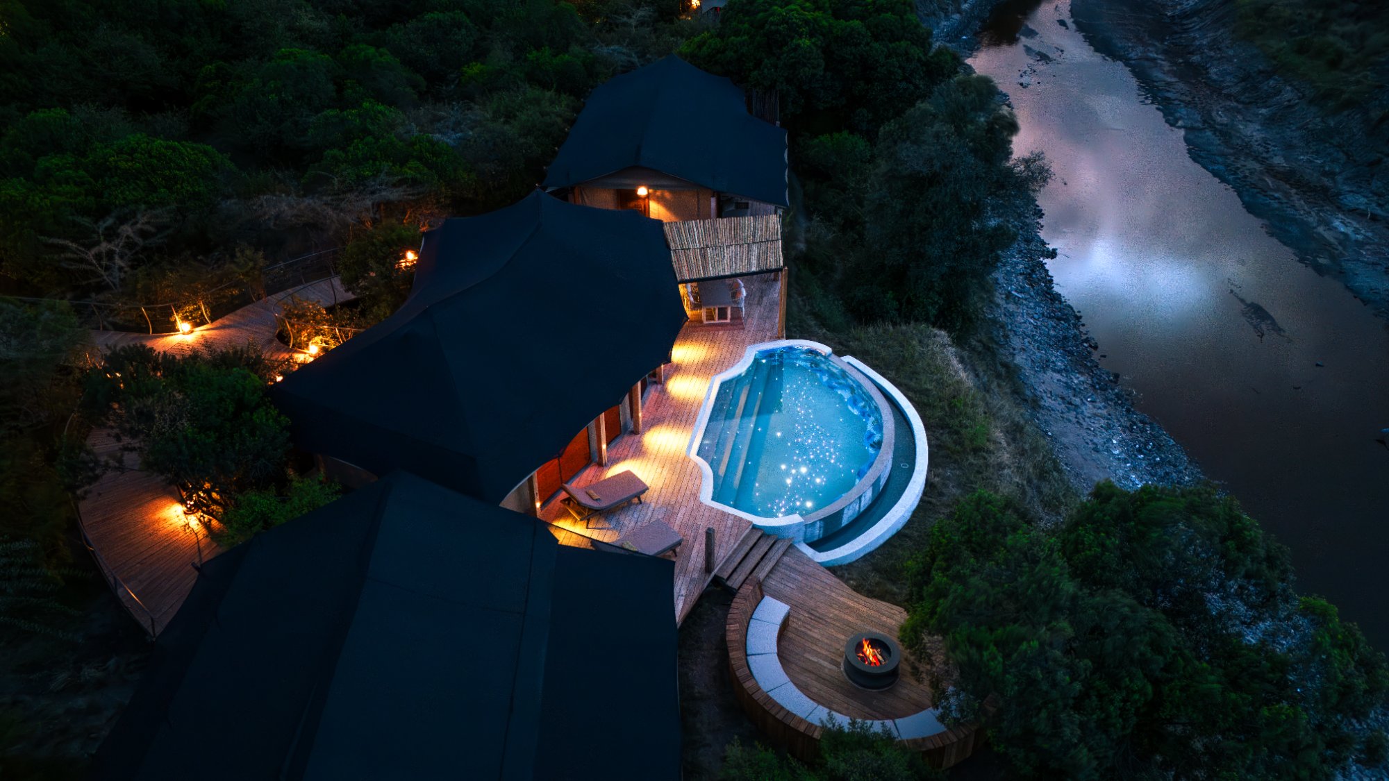 Aerial Pool · Night